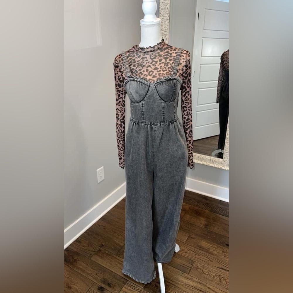 Women's Gray Denim Jumpsuit